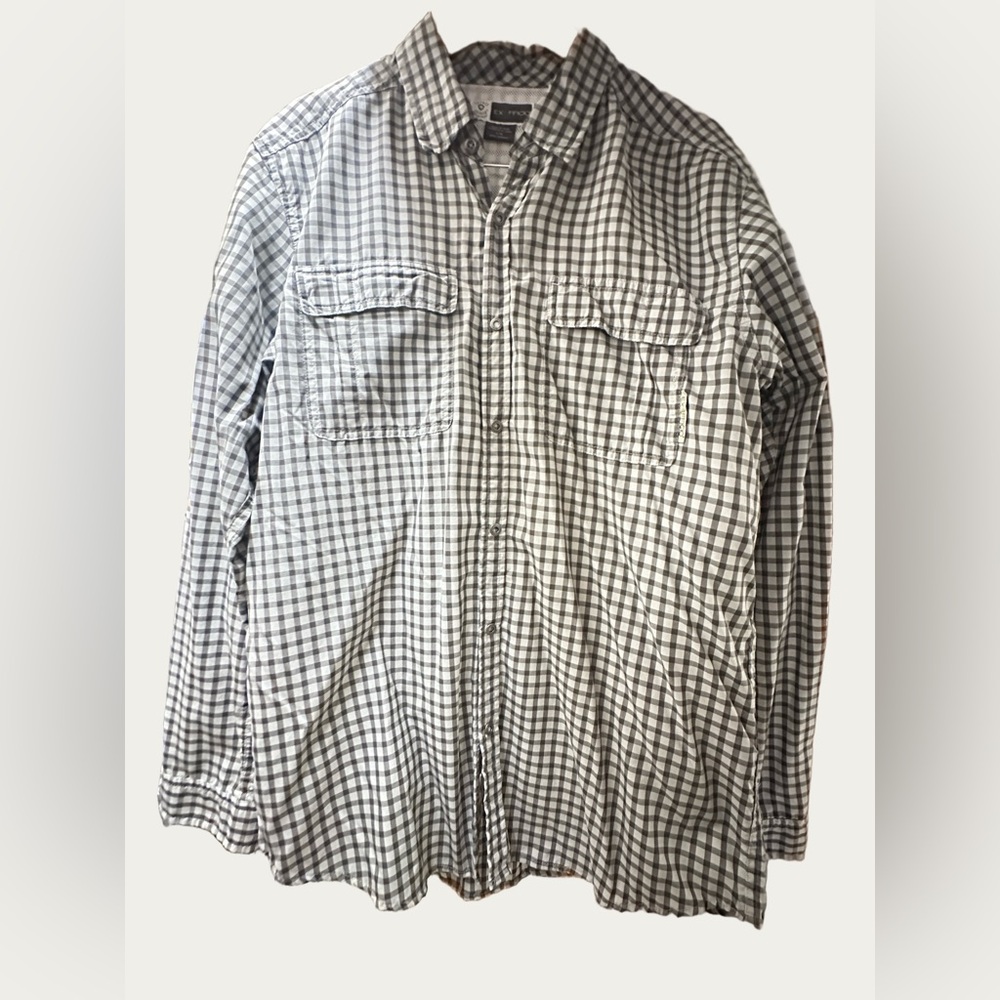 Exofficio Insect Shield BugsAway Long Sleeve Gray Plaid Button-Up Shirt